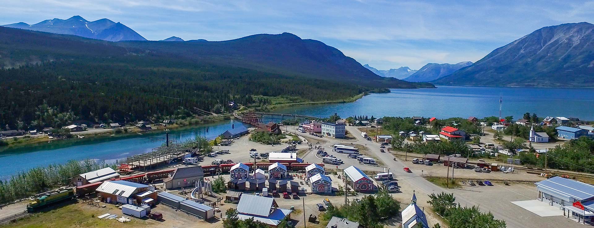 Carcross Yukon, aerial photo showing Bennett Lake Yukon